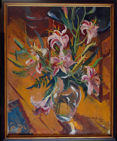 Lilien in Glasvase; l auf Leinwand 1988; 100 x 80 cm